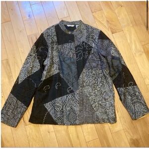Laura Ashley vintage patchwork button up silk blend jacket black gray size large